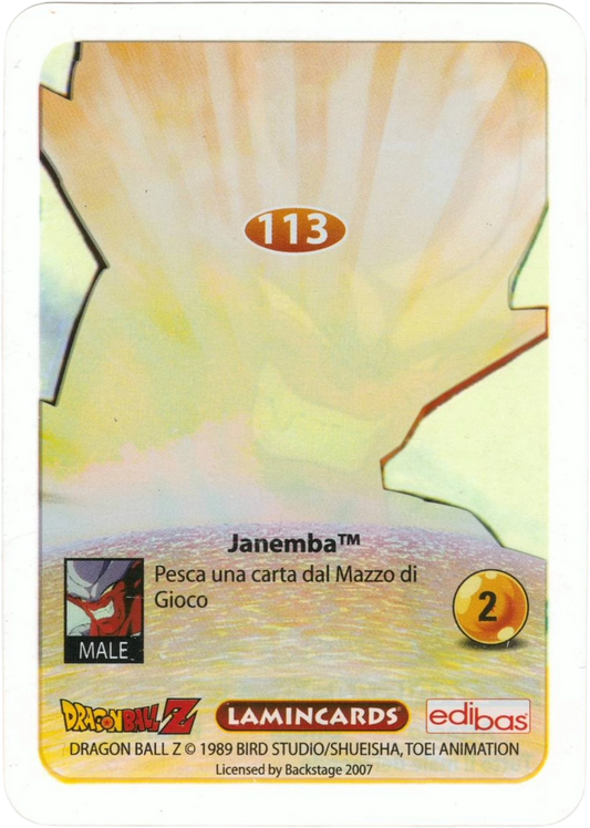 DBZ-PLT-113-JANEMBA-0000 img2 Retro della carta DBZ Platino n. 113 Janemba - Trasformazione - Tutto il male del mondo - parte della serie DBZ Lamincard, con dettagli visivi e grafici del prodotto.