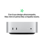 Apple Mac Mini M4 Silver 10-core CPU 10-core GPU 16GB RAM 512GB SSD - Piccolo Campione Mazzotta Store, Mini PC Apple M4 Argento con 16-core Neural Engine - Eccellenza Mazzotta, Vista compatta Apple Mac Mini M4 Silver - Garanzia di Potenza Mazzotta