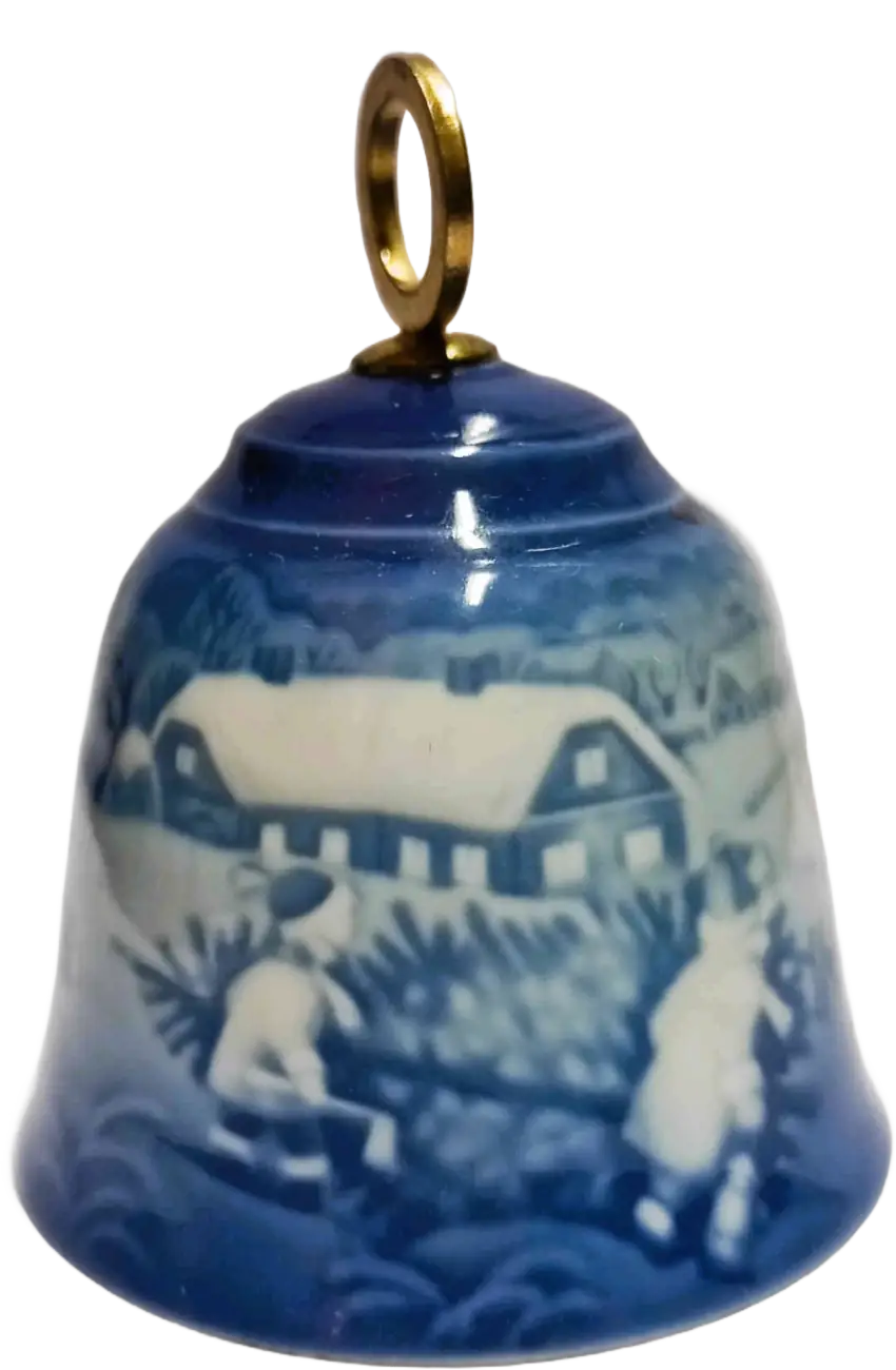 Campanella di Natale Bing & Grøndahl diametro 7 CM · Altezza 9 cm Bianco; Blu; Oro · Henry Thelander · L'Albero di Natale · B&G-C-BELL-1982