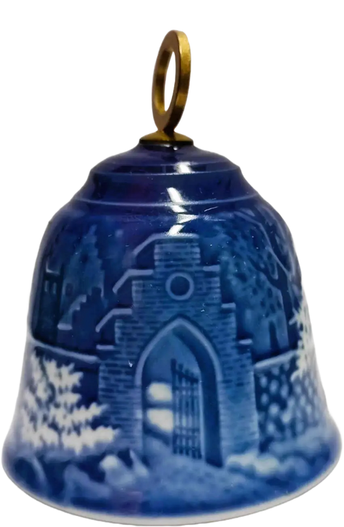 Campanella d Natale Bing & Grøndahl diametro 7 CM · Altezza 9 cm Bianco Blu Oro · Edvard Jensen · Bianco Natal, Notte d'Amor · B&G-C-BELL-1986