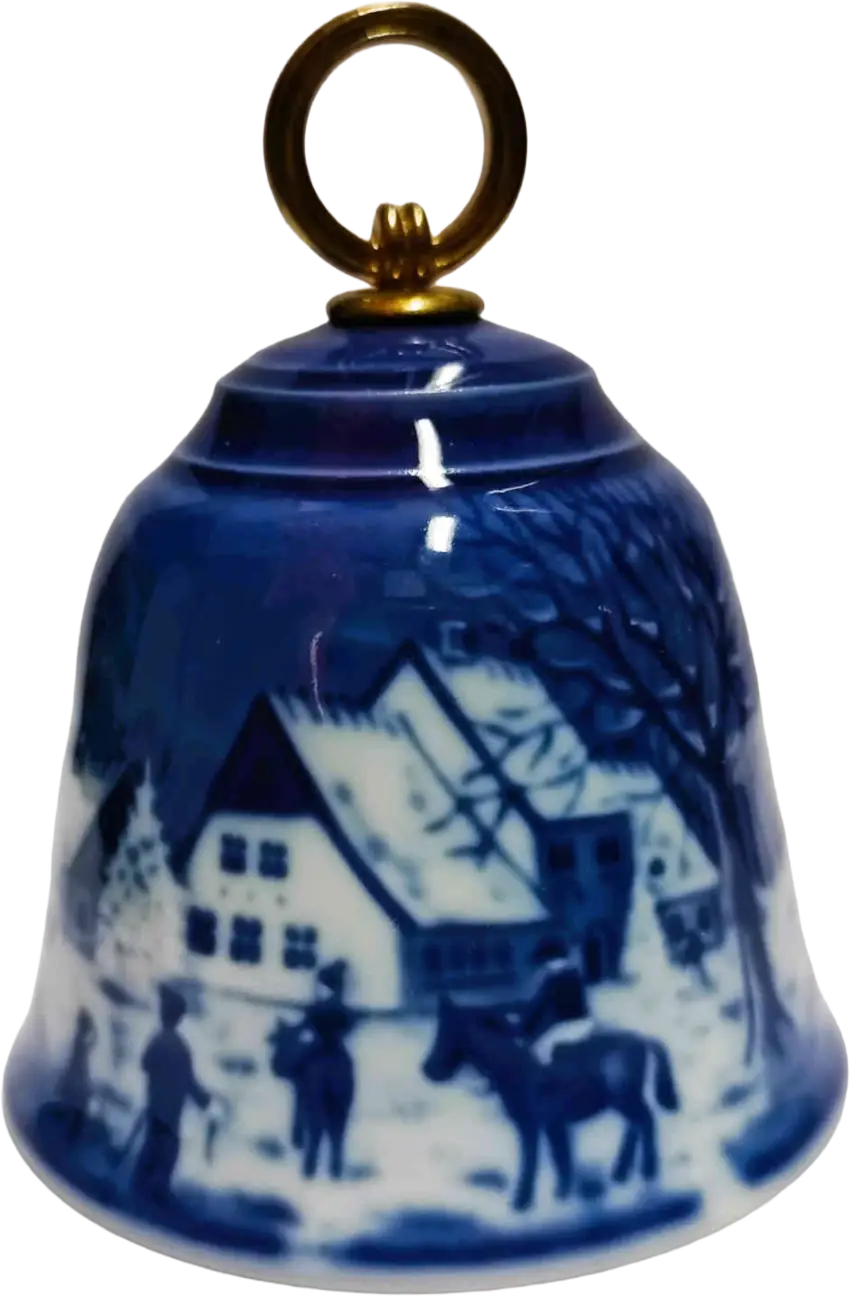 Campanella di Natale Bing & Grøndahl diametro 7 CM · Altezza 9 cm Bianco; Blu; Oro · Jørgen Nielsen · Una Giornata al Parco dei Cervi · B&G-C-BELL-1994