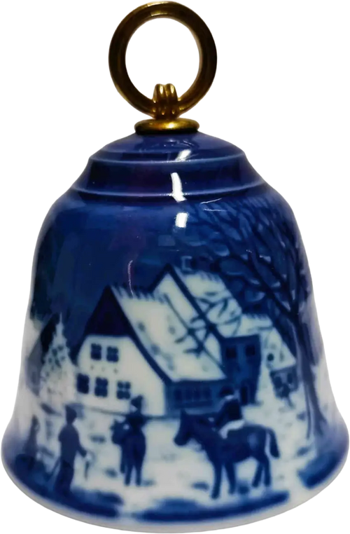 Campanella d Natale Bing & Grøndahl diametro 7 CM · Altezza 9 cm Bianco; Blu; Oro · Jørgen Nielsen · Una Giornata al Parco dei Cervi · B&G-C-BELL-1994