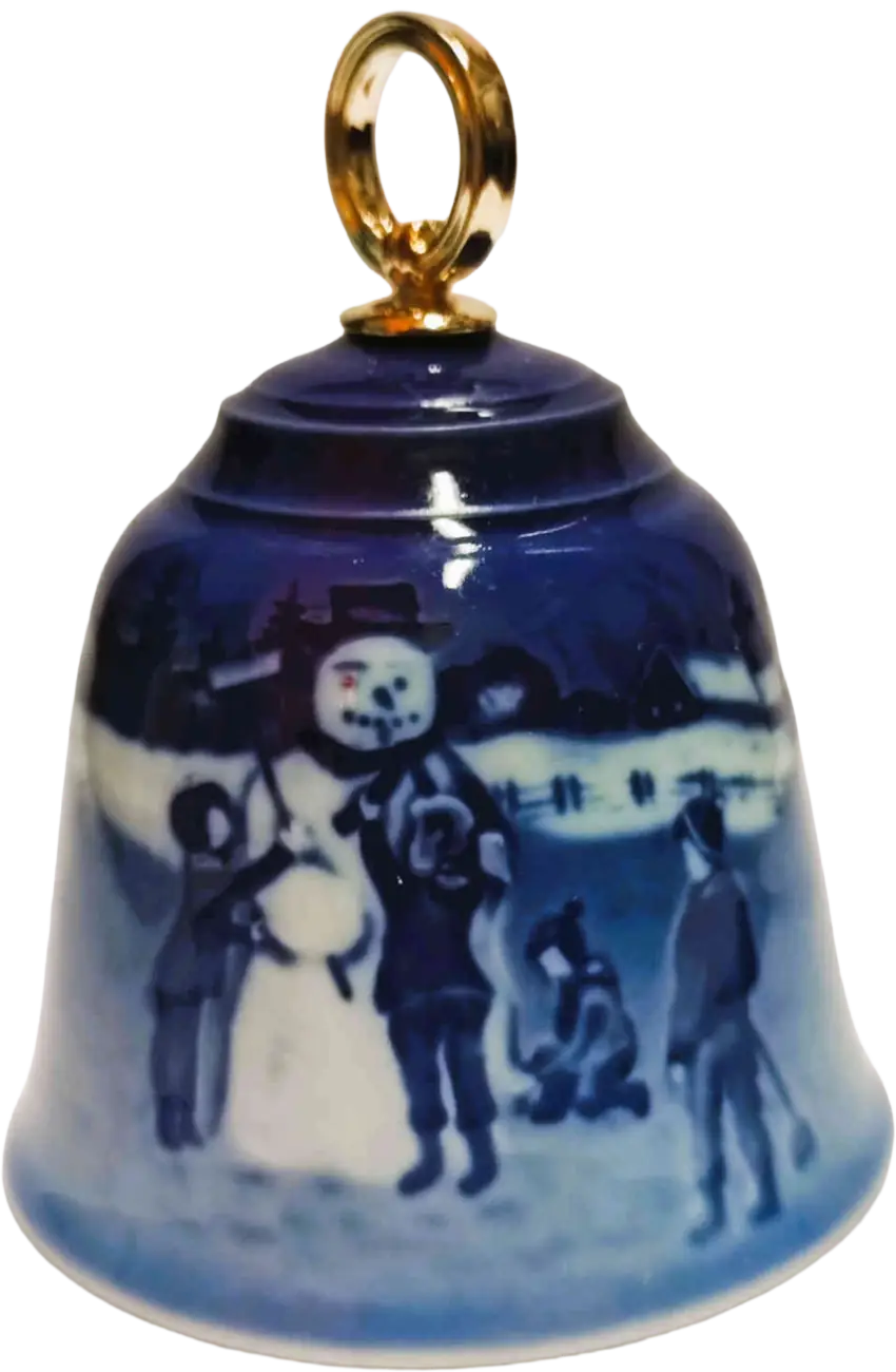 Campanella di Natale Bing & Grøndahl diametro 7 CM · Altezza 9 cm Bianco; Blu; Oro · Jørgen Nielsen · Pupazzo di Neve · B&G-C-BELL-2003