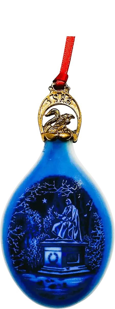 Goccia di Natale Bing & Grøndahl · Altezza 9 cm Bianco Blu Oro · Edvard Jensen · Nel Giardino del Re · B&G-C-DROP-1988