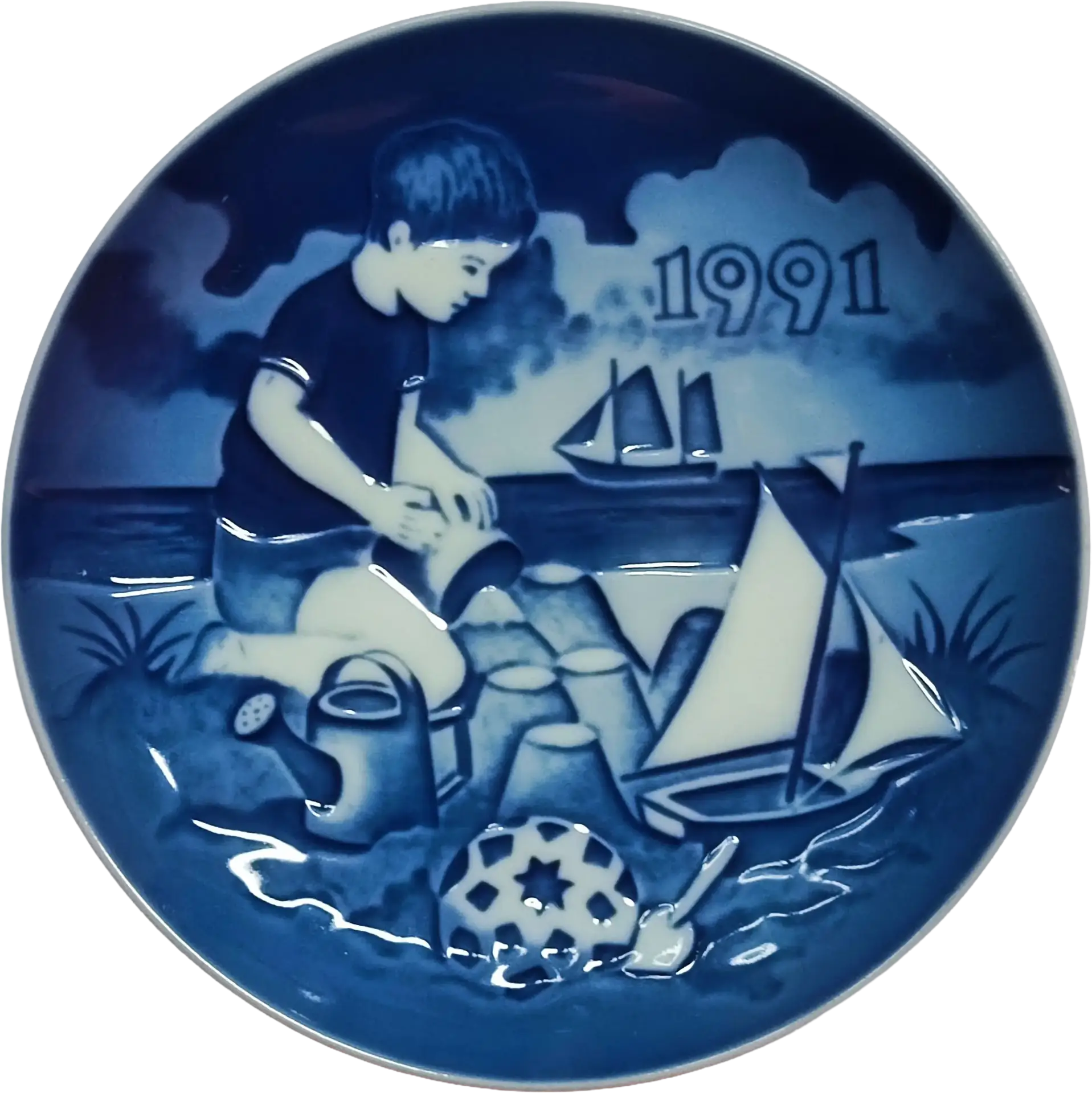 Piatto del Bambino Bing & Grøndahl diametro 13 cm - Blu e Bianco - Sven Vestergaard - Divertimento sulla spiaggia B&G-CHI-1991
