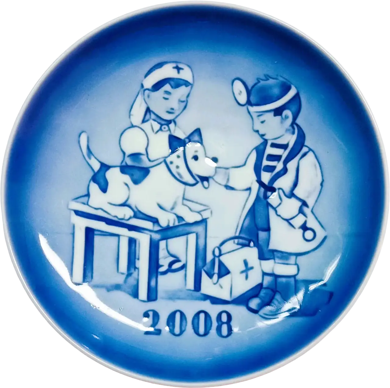 Piatto del Bambino Bing & Grøndahl diametro 13 cm - Blu; Bianco - Sven Vestergaard - Il piccolo veterinario B&G-CHI-2008