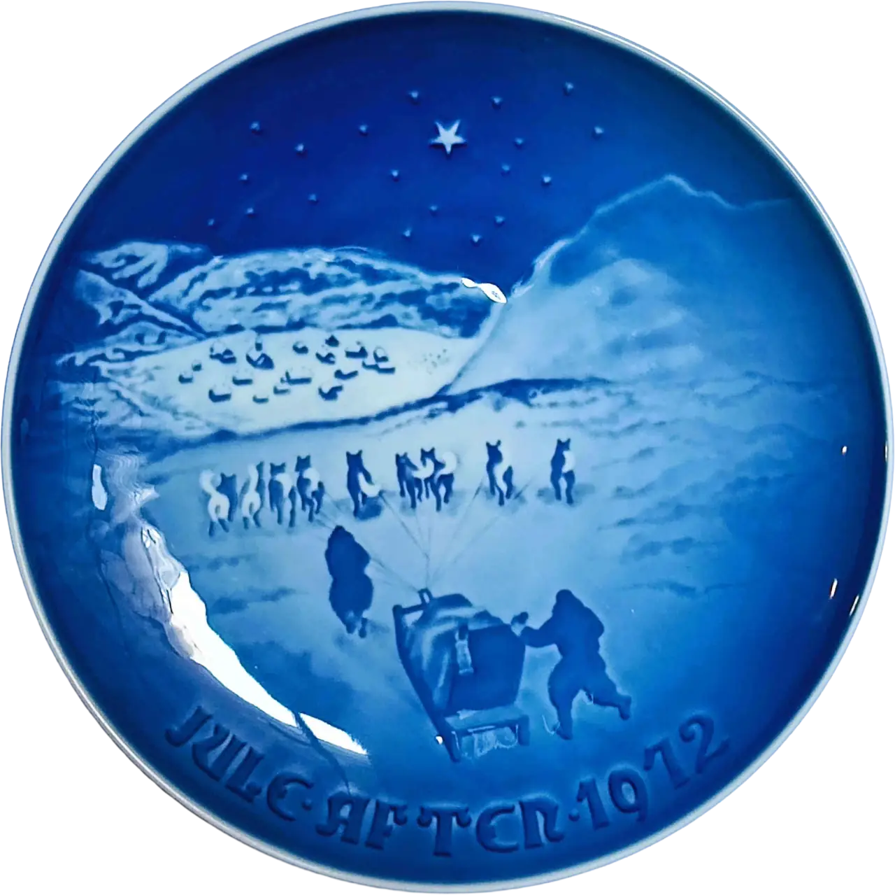 Piatto di Natale Bing & Grøndahl diametro 18 cm · Bianco; Blu · Henry Thelander · Natale in Groenlandia · B&G-CP-1972