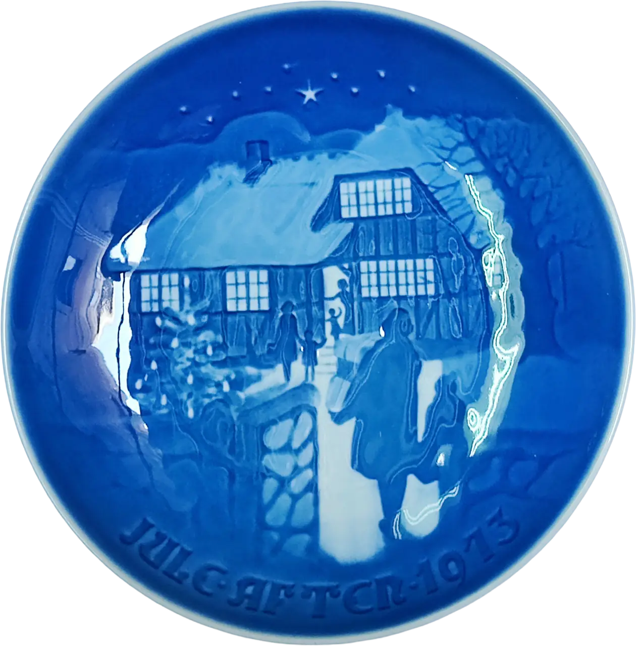 Piatto di Natale Bing & Grøndahl diametro 18 cm · Bianco; Blu · Henry Thelander · Natale in Campagna · B&G-CP-1973