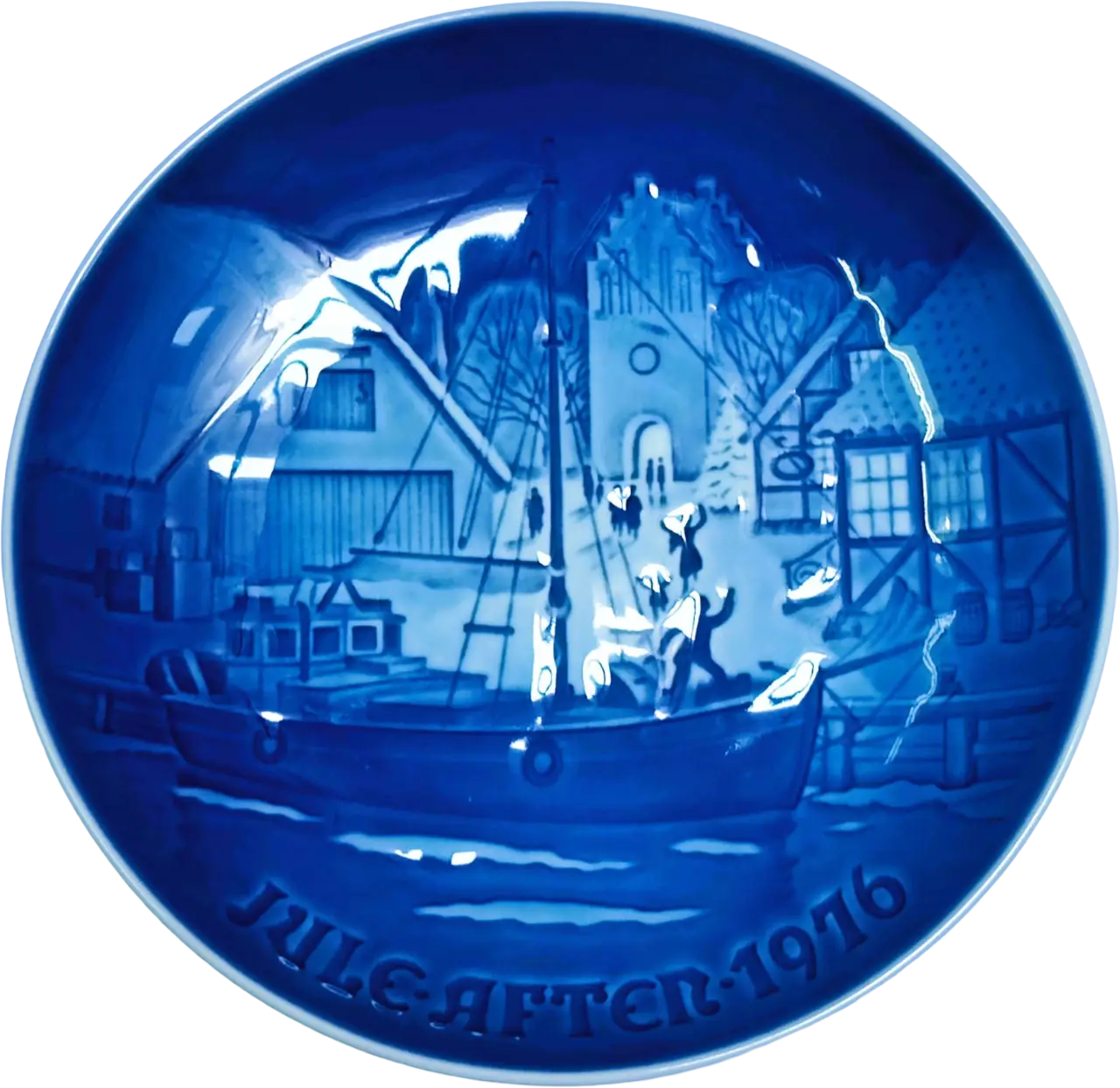 Piatto di Natale Bing & Grøndahl diametro 18 cm · Bianco; Blu · Henry Thelander · Benvenuto al Padre che Ritorna per Natale · B&G-CP-1976