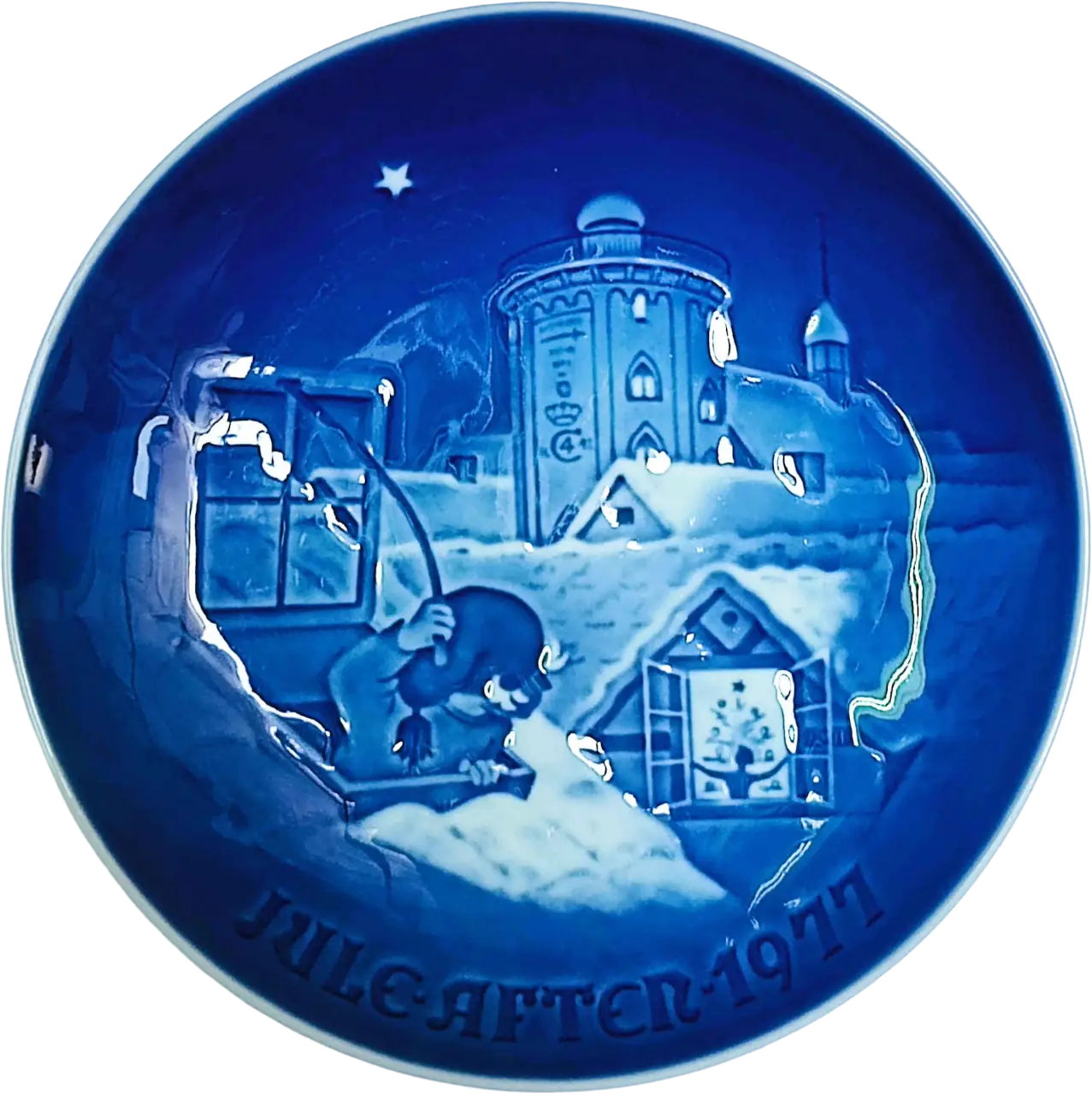 Piatto di Natale Bing & Grøndahl diametro 18 cm · Bianco; Blu · Henry Thelander · Natale a Copenhagen · B&G-CP-1977