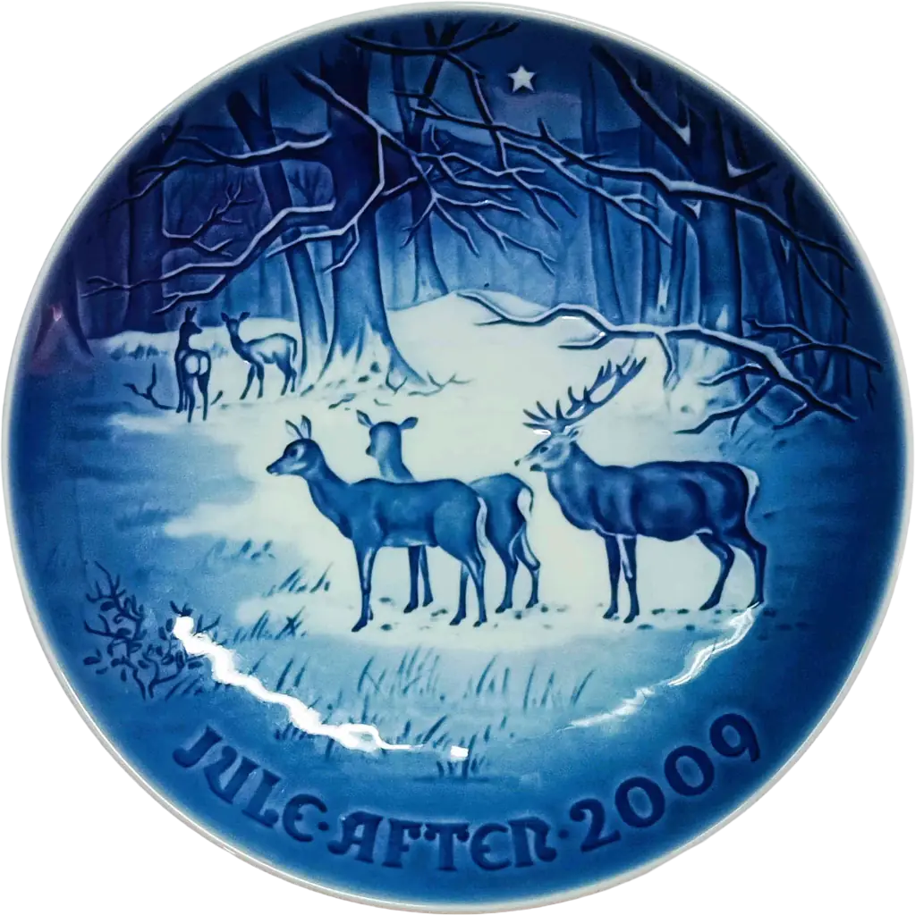 Piatto di Natale Bing & Grøndahl diametro 18 cm · Bianco; Blu · Jørgen Nielsen · Natale nei Boschi · B&G-CP-2009
