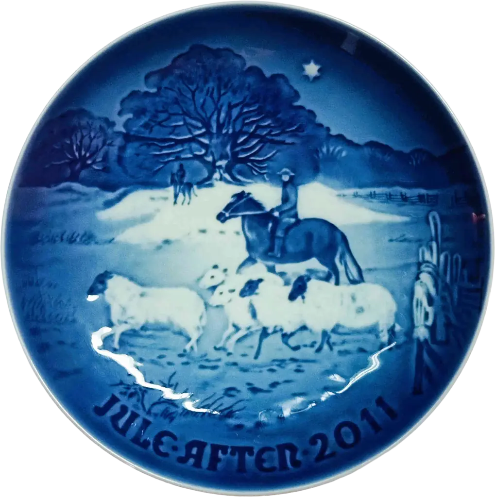 Piatto di Natale Bing & Grøndahl diametro 18 cm · Blu e Bianco · Jørgen Nielsen · A Casa per Natale · B&G-CP-2011