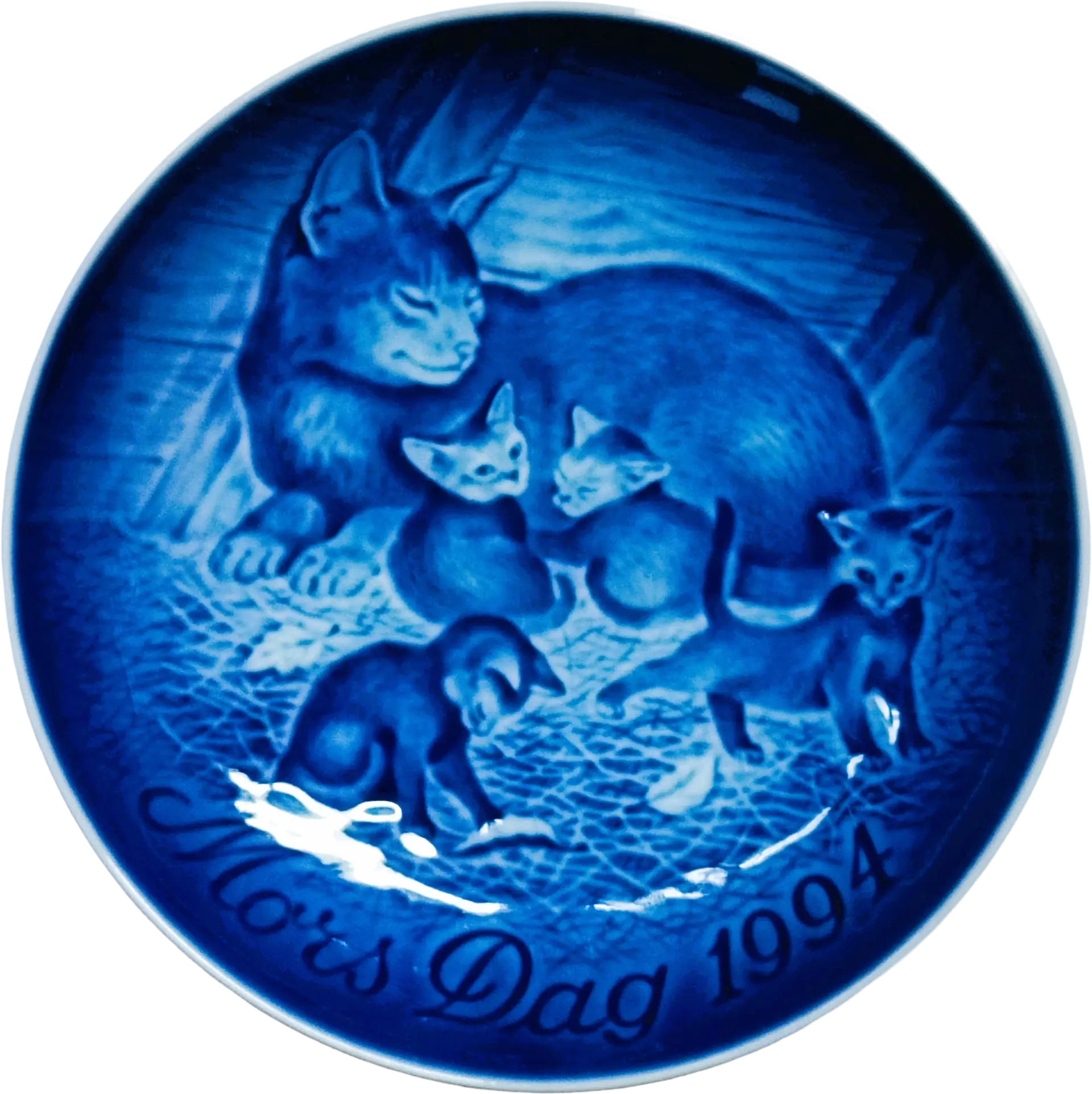 Piatto della Mamma Bing & Grøndahl diametro 15 cm · Blu e Bianco · Allan Therkelsen · Gatta con Gattini · B&G-MD-1994