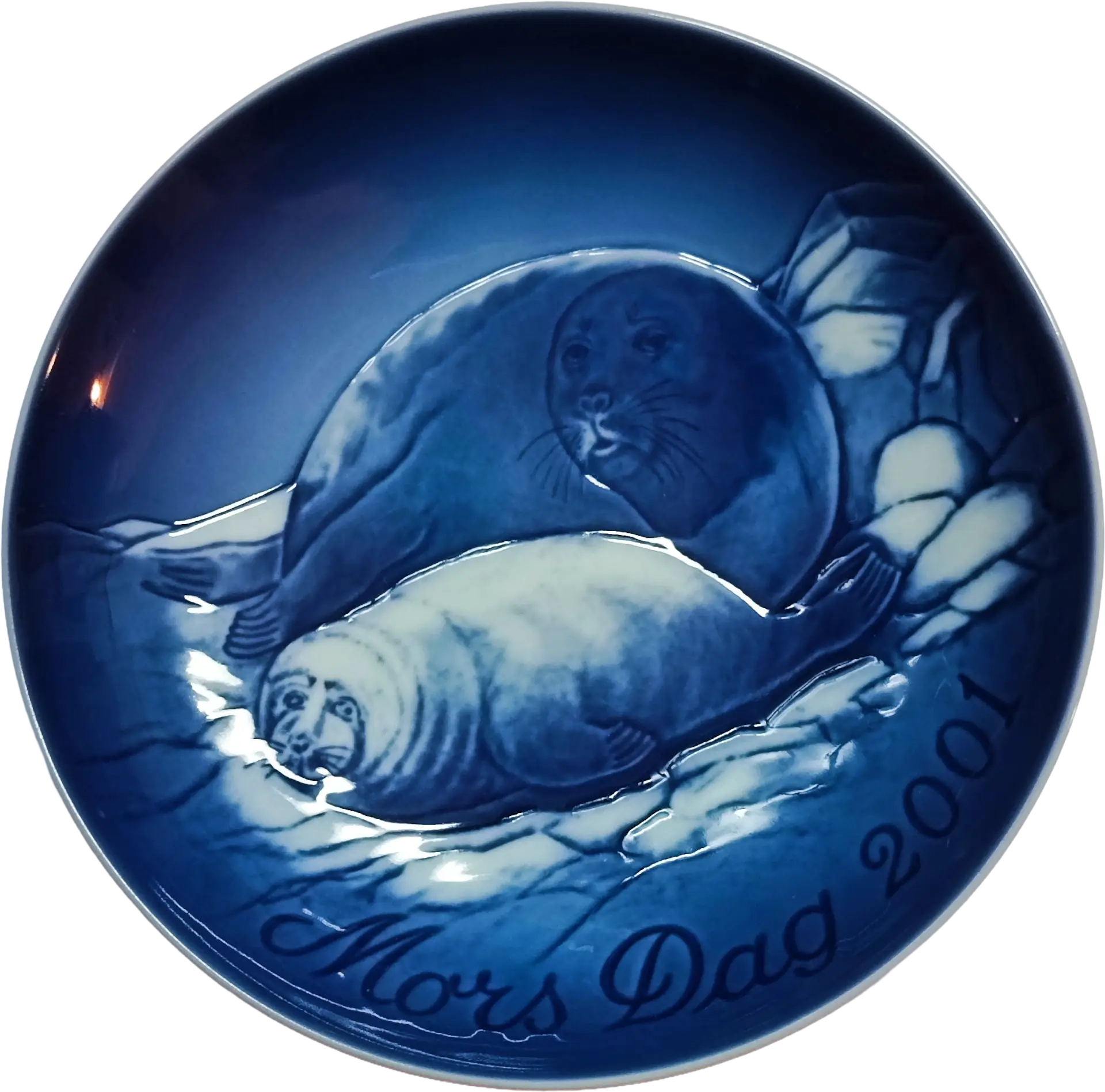 Piatto della Mamma Bing & Grøndahl diametro 15 cm · Blu; Bianco · Finn Clausen · Foca con Cuccuiki · B&G-MD-2001