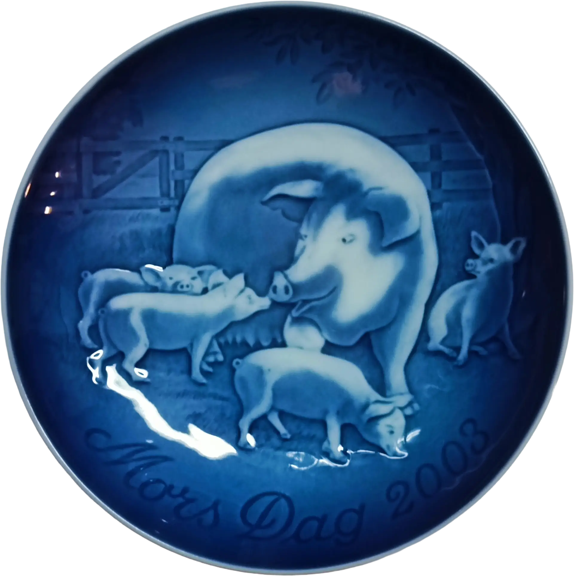 Piatto della Mamma Bing & Grøndahl diametro 15 cm · Blu e Bianco · Finn Clausen · Maialina con i Piccoli · B&G-MD-2003