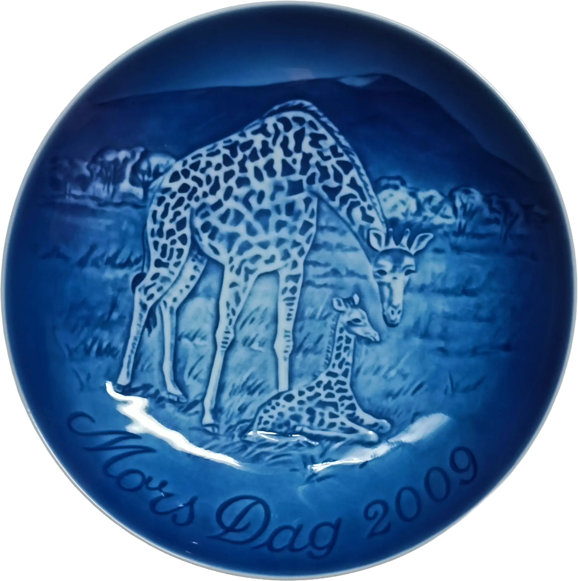 Piatto della Mamma Bing & Grøndahl diametro 15 cm · Blu; Bianco · Finn Clausen · Giraffa con Piccolo · B&G-MD-2009