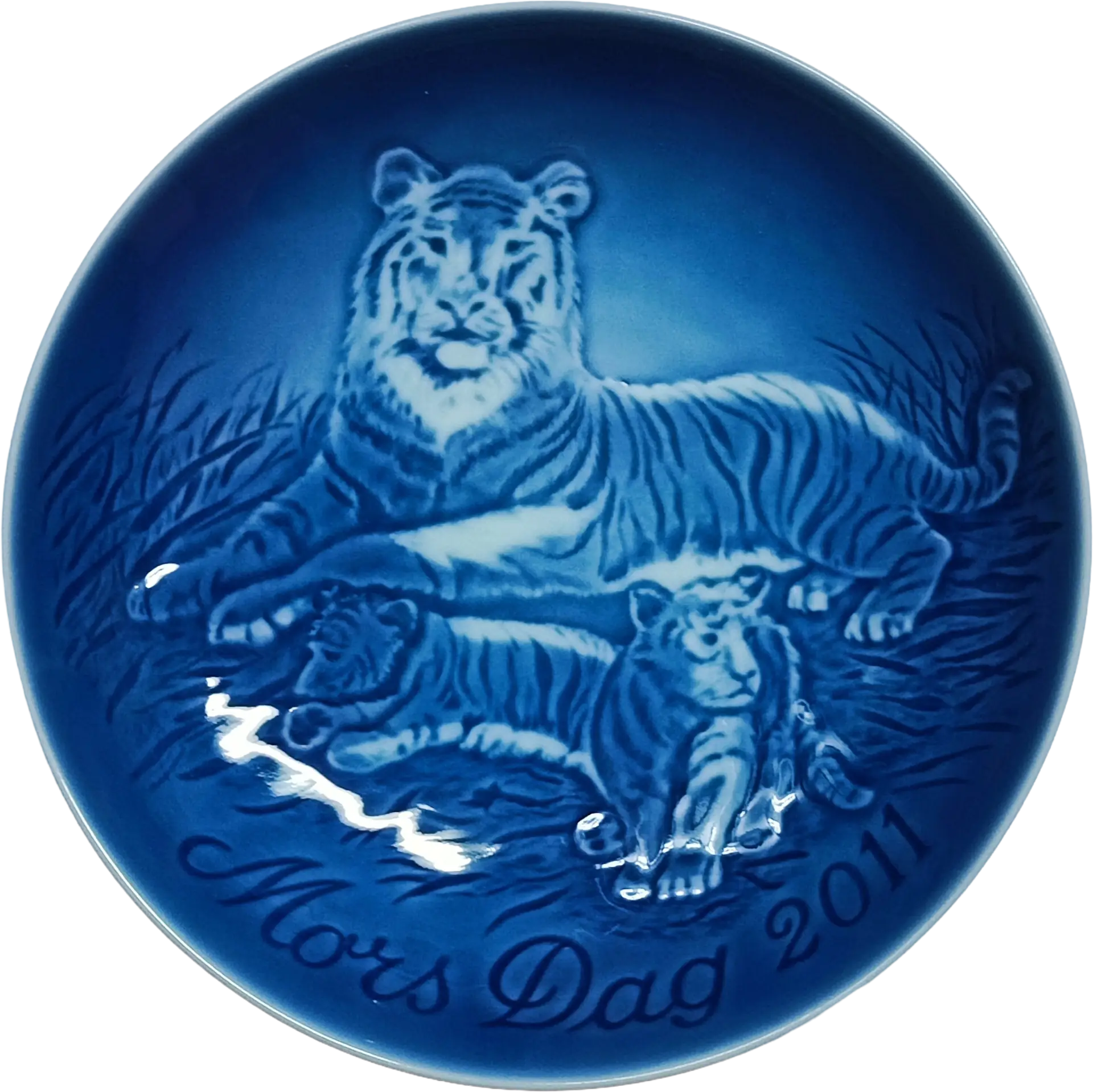 Piatto della Mamma Bing & Grøndahl diametro 15 cm · Blu; Bianco · Finn Clausen · Tigre con i Cuccioli · B&G-MD-2011