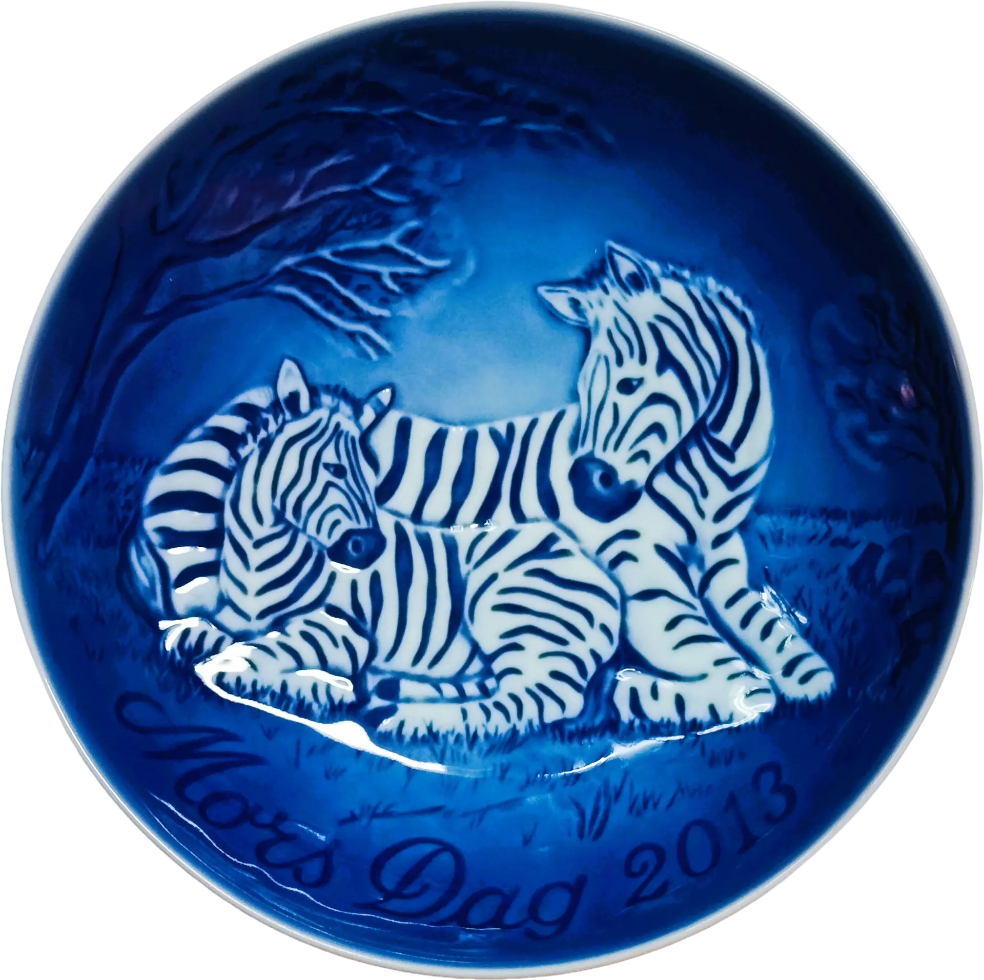 Piatto della Mamma Bing & Grøndahl diametro 15 cm · Blu e Bianco · Allan Therkelsen · Zebra con Cuccioli · B&G-MD-2013