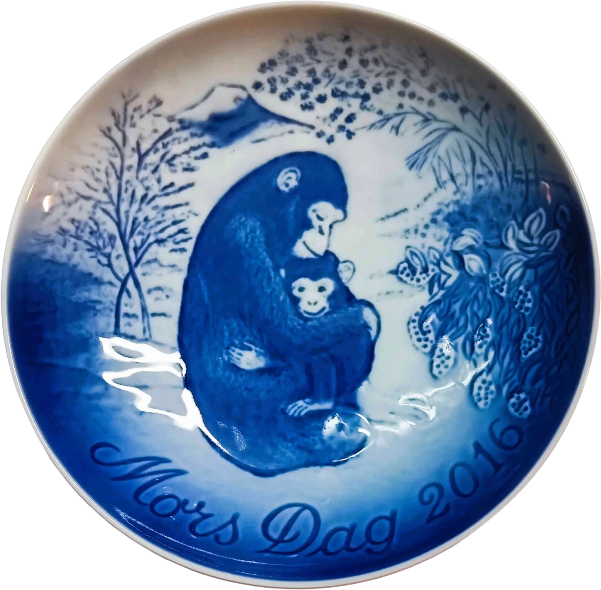 Piatto della Mamma Bing & Grøndahl diametro 15 cm · Blu; Bianco · Allan Therkelsen · Scimpazè con Piccolo · B&G-MD-2016
