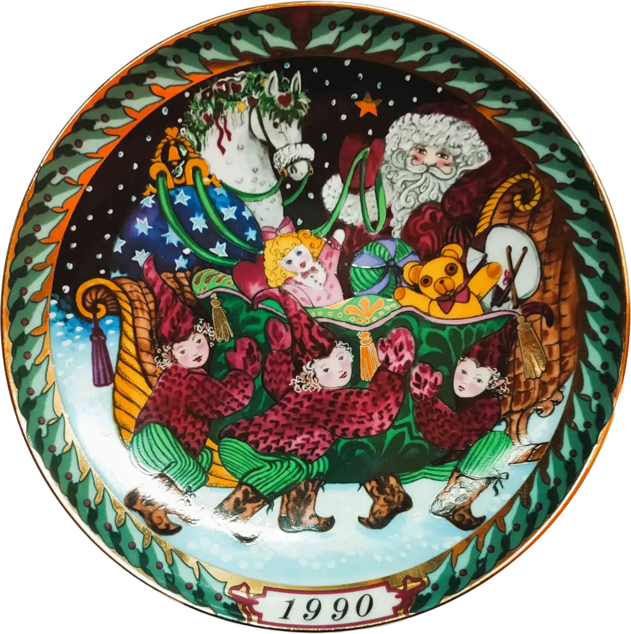 Il Piatto di Santa Claus Bing & Grøndahl diametro 20 cm · Multicolore; Oro · Hans Henrik Hansen · La Slitta di Santa Claus · B&G-S-1990