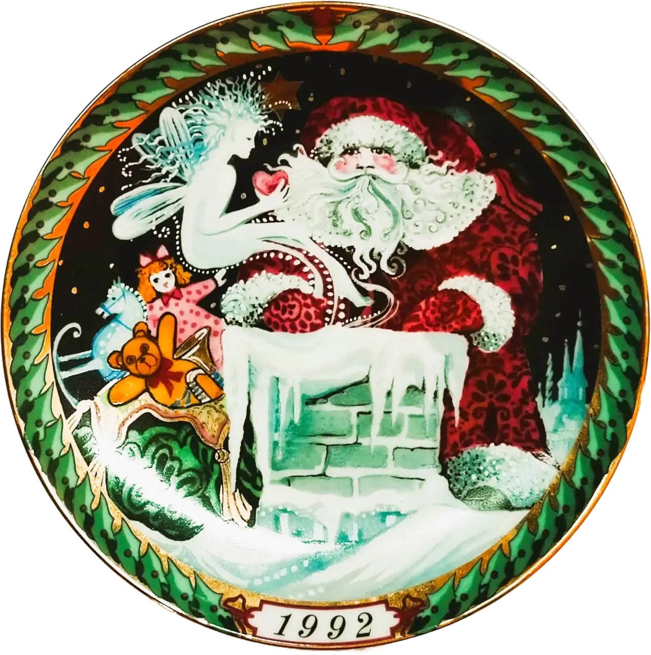 Il Piatto di Santa Claus Bing & Grøndahl diametro 20 cm · Multicolore; Oro · Hans Henrik Hansen · L'arrivo di Santa Claus · B&G-S-1992