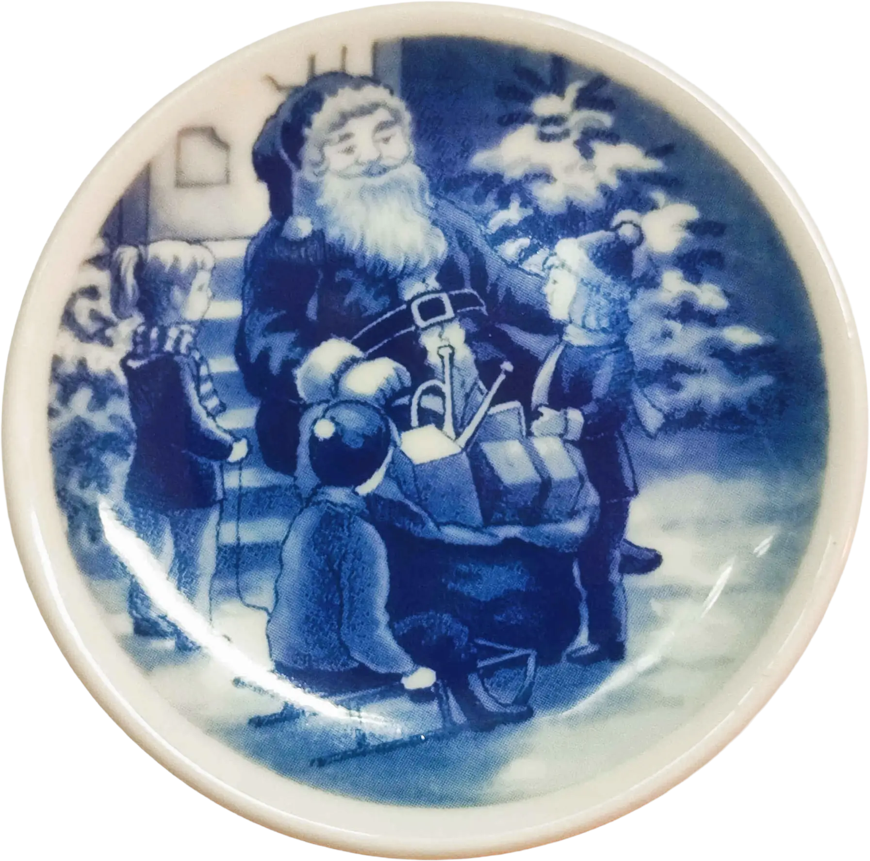 Placchetta di Natale Bing & Grøndahl diametro 8 cm · Blu e Bianco · Jørgen Nielsen · Babbo Natale · B&G-C-PLACCHETTA-2001
