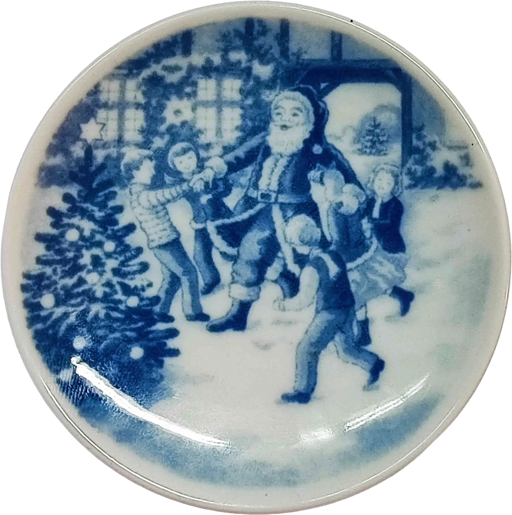 Placchetta di Natale Bing & Grøndahl diametro 8 cm · Blu; Bianco · Jørgen Nielsen · Ballando con Babbo Natale · B&G-C-PLACCHETTA-2006