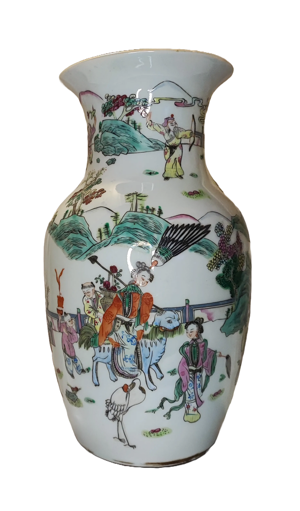 Vaso in porcellana cinese con scena narrativa policroma – XX secolo, marchio Tongzhi