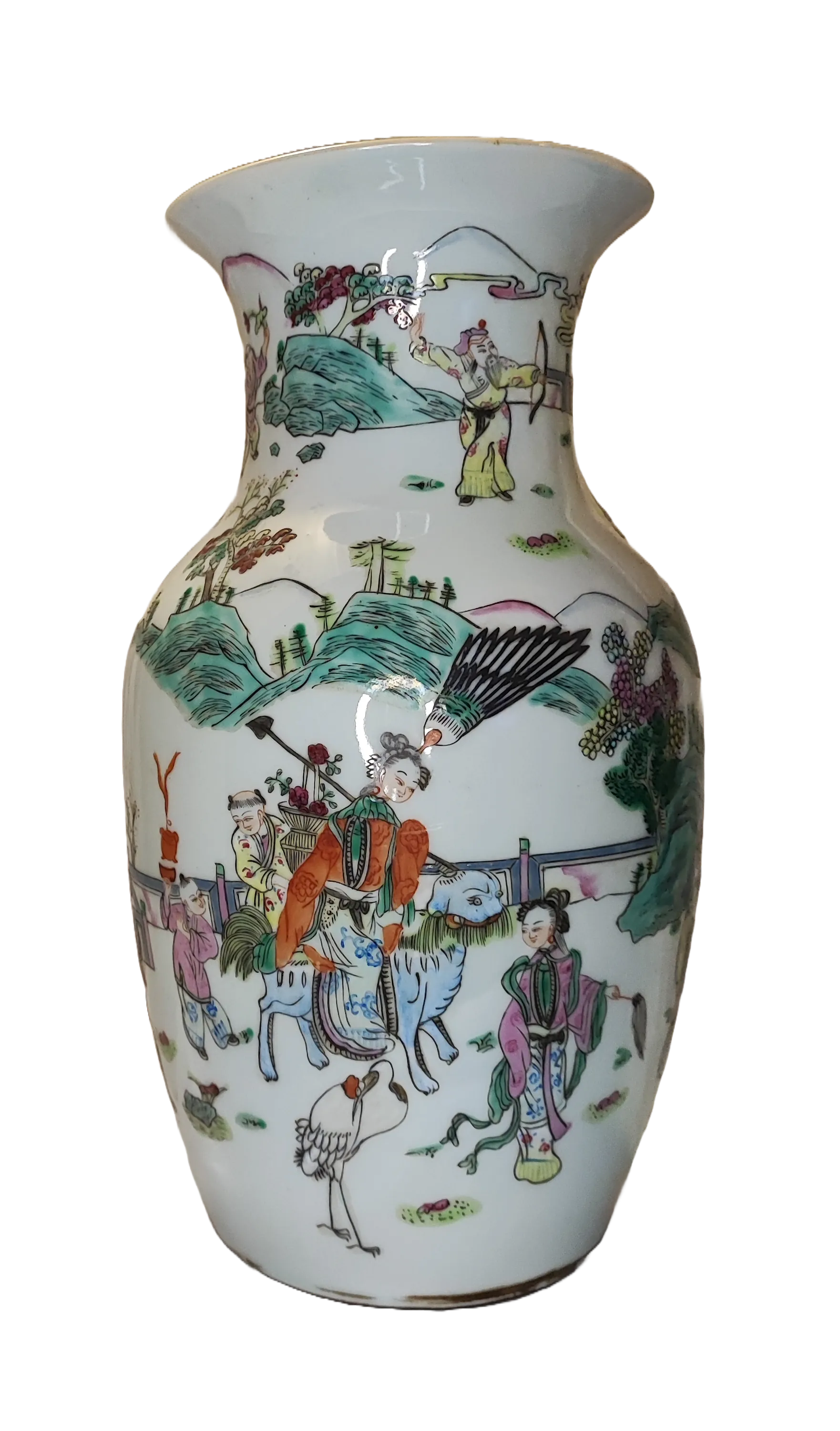 Vaso in porcellana cinese con scena narrativa policroma – XX secolo, marchio Tongzhi