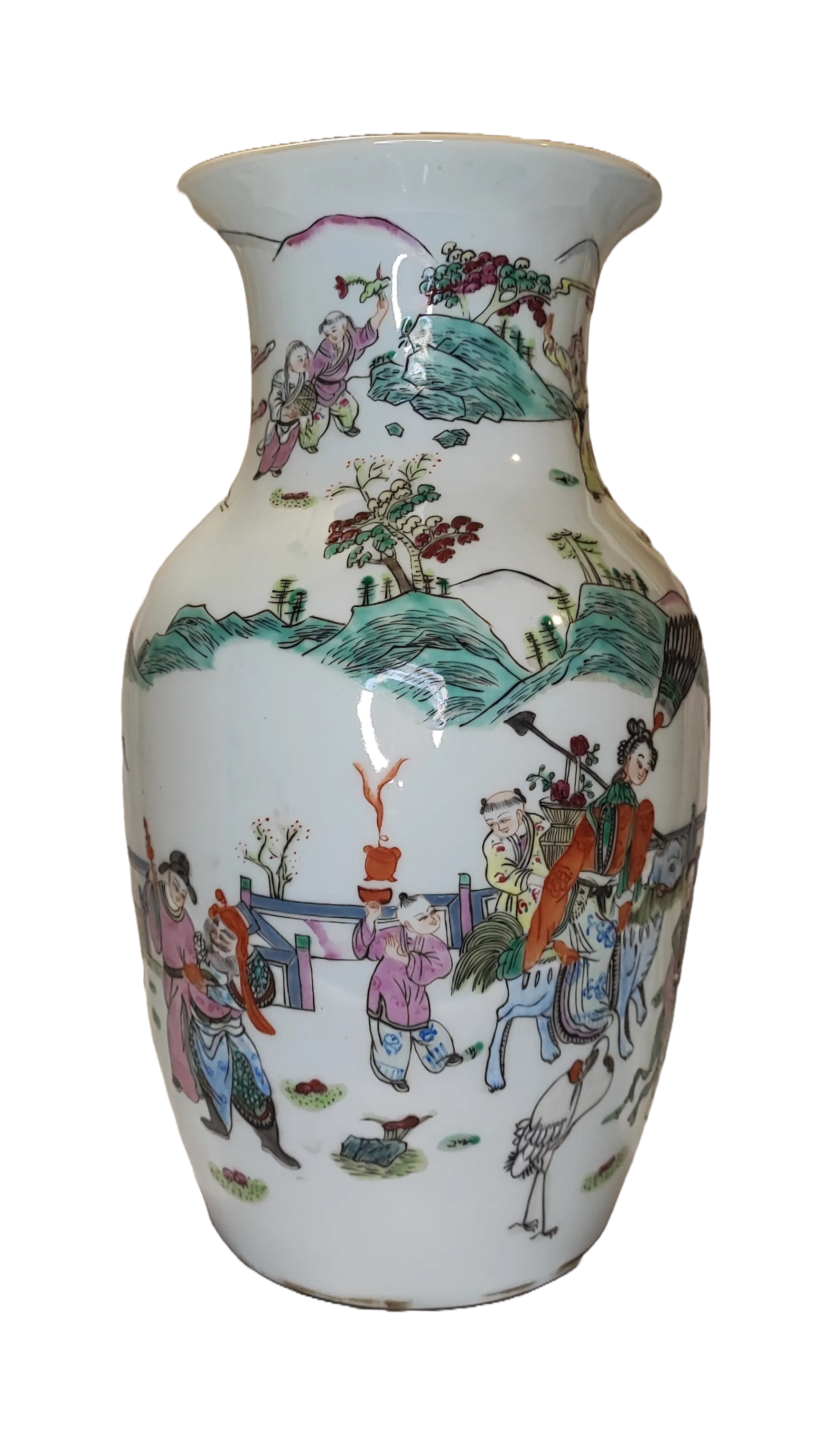 Vaso in porcellana cinese con scena narrativa policroma – XX secolo, marchio Tongzhi