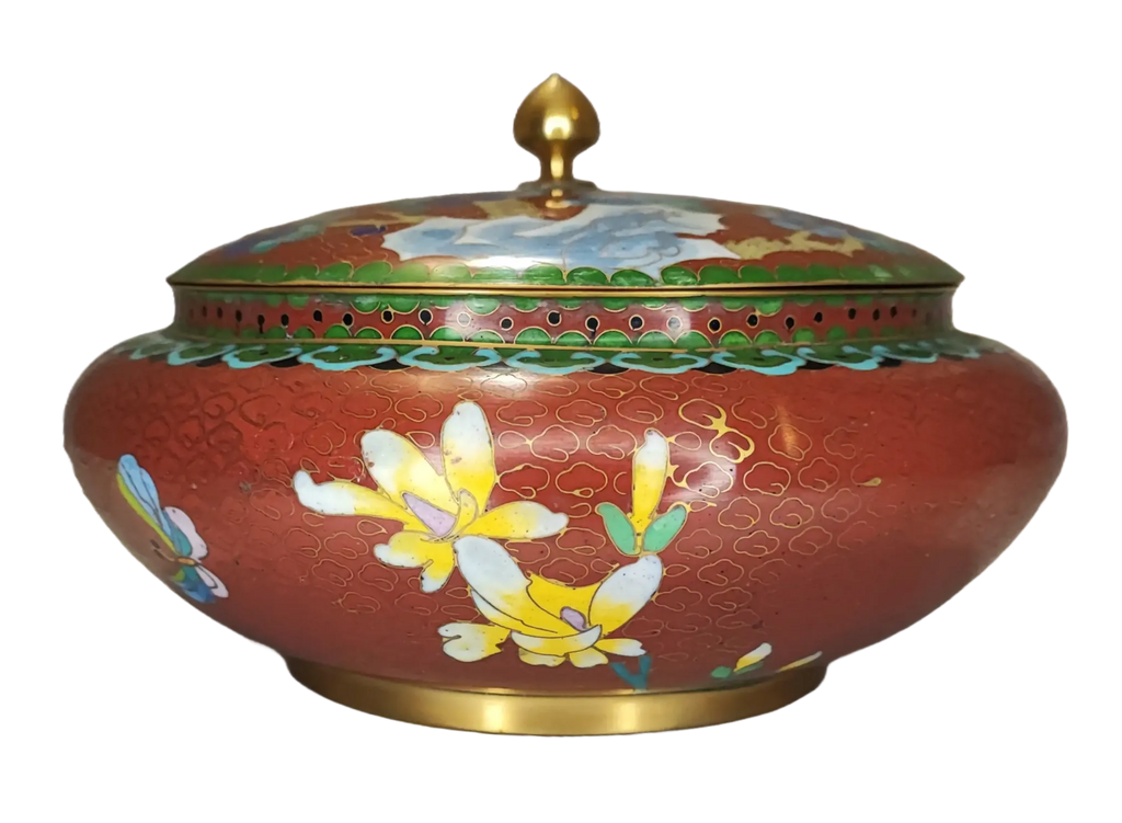 Vaso Fiori e Peonie in Smalto Cloisonné Rosso - mazzotta.store