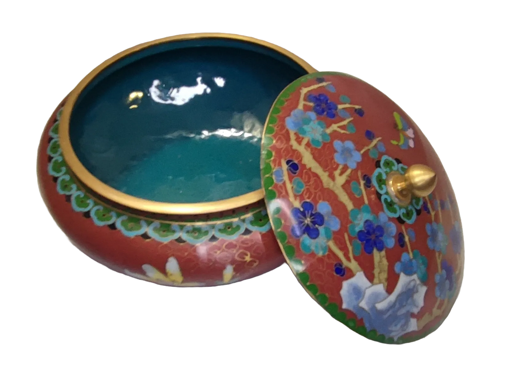 Vaso Fiori e Peonie in Smalto Cloisonné Rosso - mazzotta.store