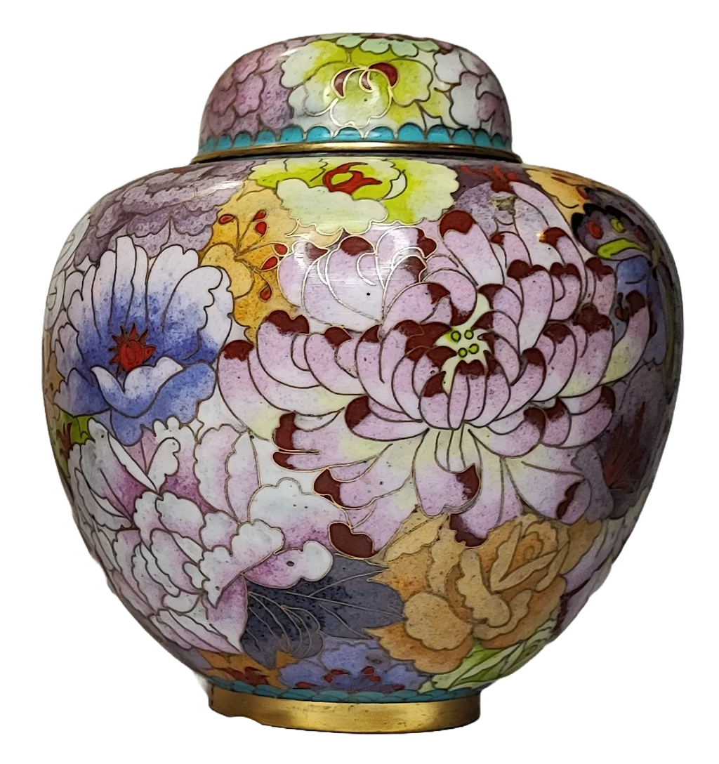 Pair of Ginger Jars in Chinese Cloisonné Enamel with Multicolor Centofiori Decoration