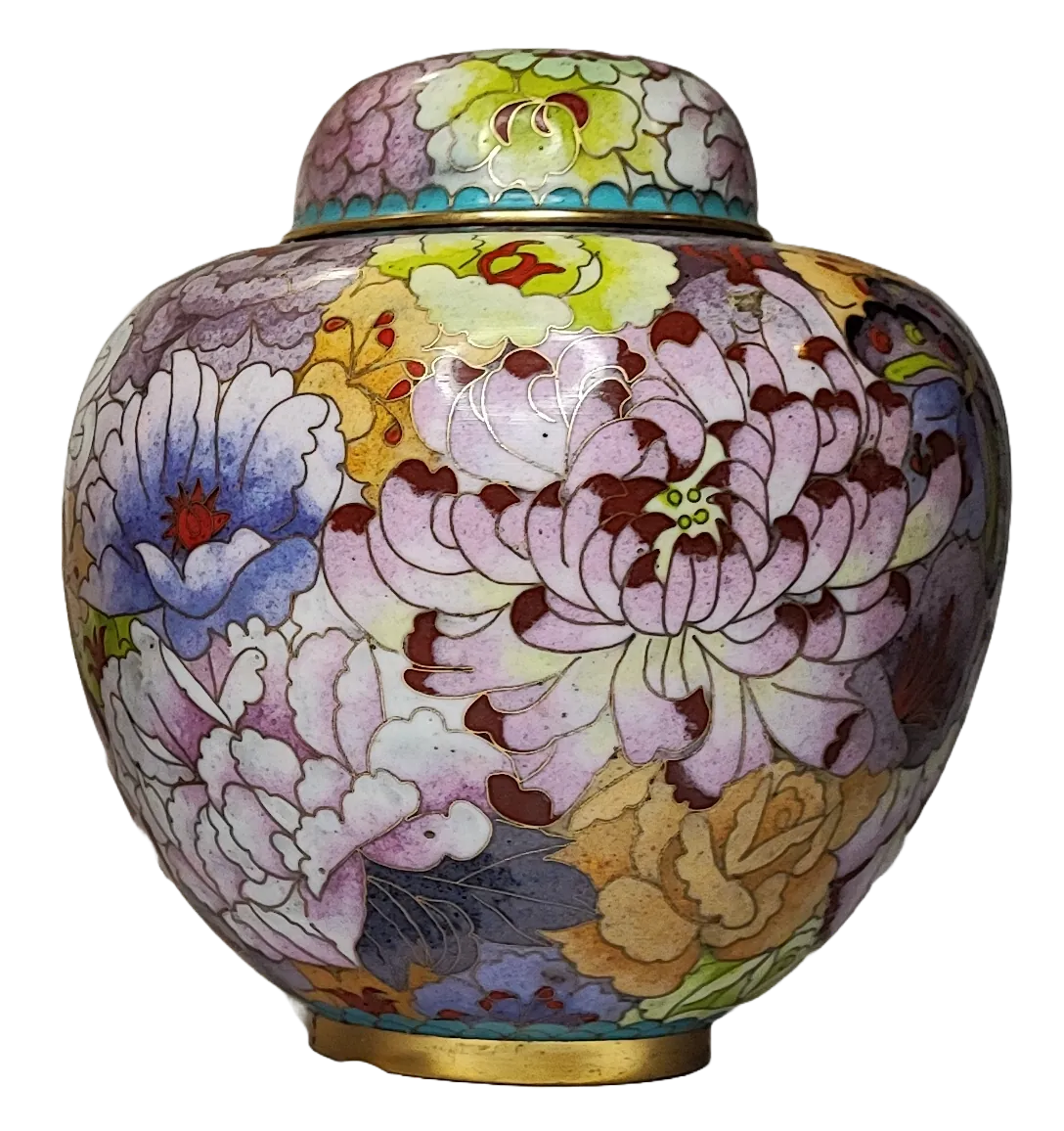Coppia di Ginger Jar (Vasi da Zenzero) in Smalto Cloisonné Cinese con Decorazione Centofiori Policroma