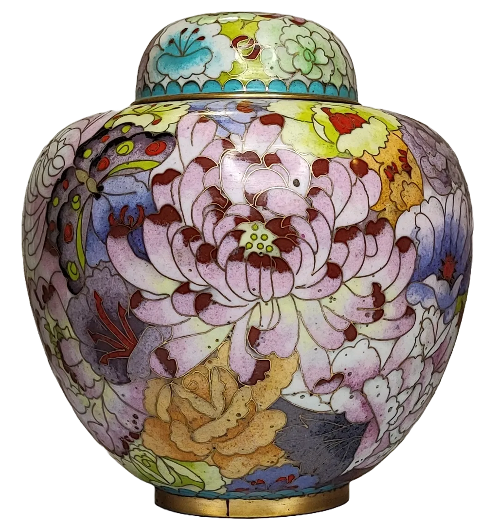 Pair of Ginger Jars in Chinese Cloisonné Enamel with Multicolor Centofiori Decoration