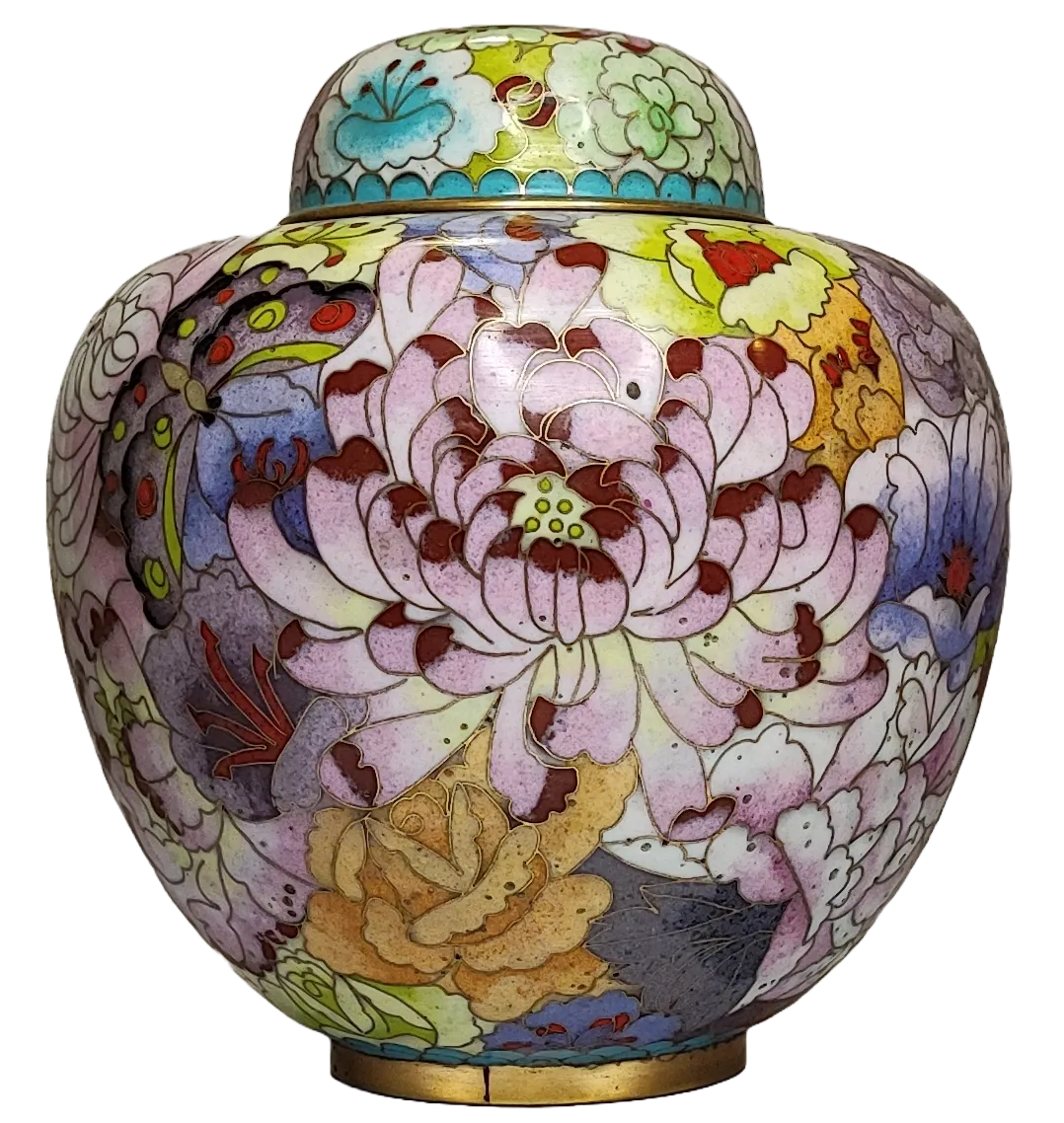 Coppia di Ginger Jar (Vasi da Zenzero) in Smalto Cloisonné Cinese con Decorazione Centofiori Policroma