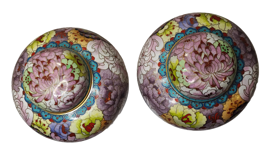Pair of Ginger Jars in Chinese Cloisonné Enamel with Multicolor Centofiori Decoration