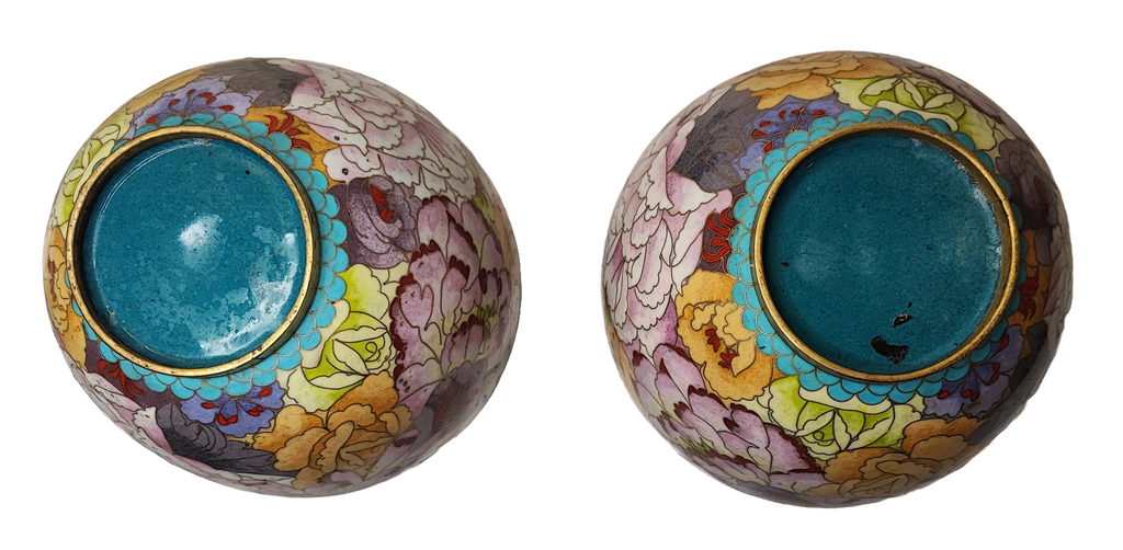 Pair of Ginger Jars in Chinese Cloisonné Enamel with Multicolor Centofiori Decoration