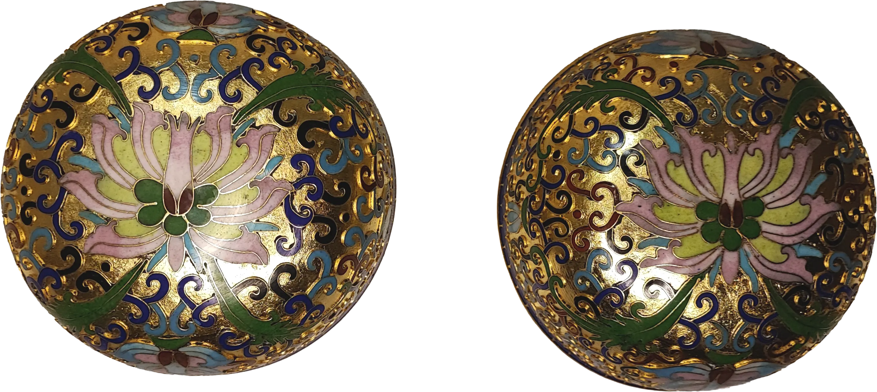 Eleganza Orientale: Coppia di Vasi in Smalto Cloisonné Dorato con Decoro Floreale "Millefiori"
