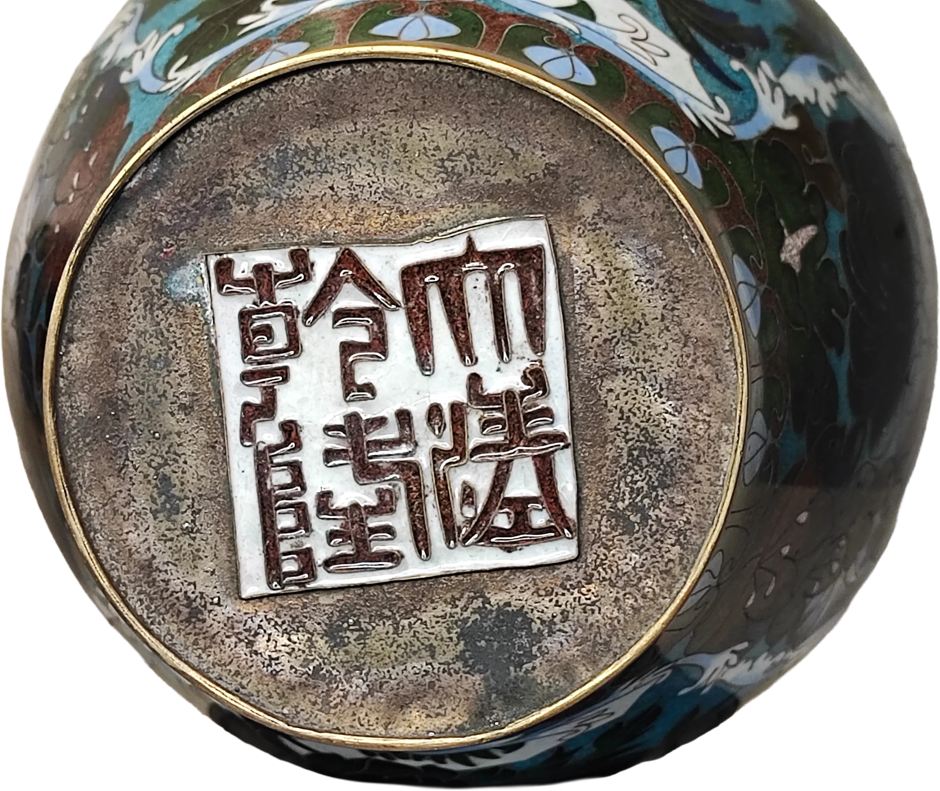 Vaso Cloisonné coppia di vasi con fiori di peonia su fondo azzurro e basi in legno - mazzotta.store