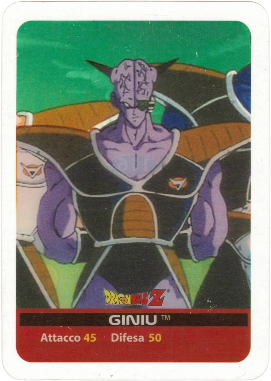 DBZ-ARG-116-GINIU-000 img1 Lamincards da da collezione Dragon Ball Z Argento n. 116 - Giniu parte della serie DBZ Lamincard, con dettagli visivi e grafici del prodotto.