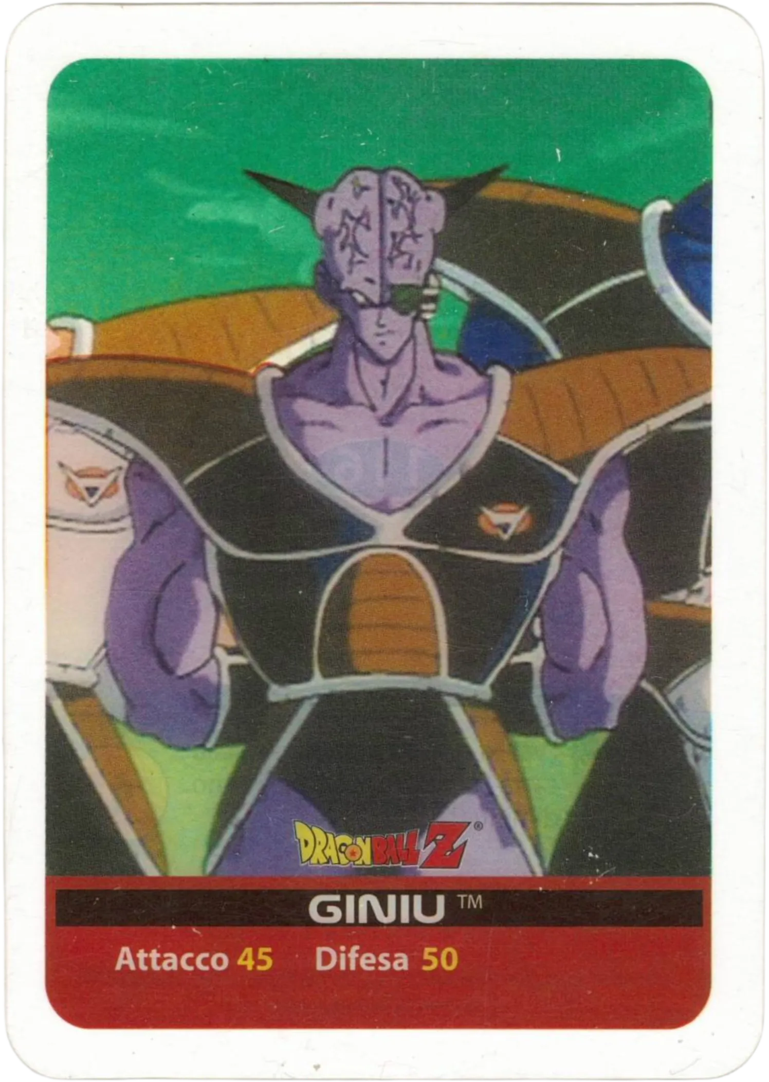 DBZ-ARG-116-GINIU-000 img1 Lamincards da da collezione Dragon Ball Z Argento n. 116 - Giniu parte della serie DBZ Lamincard, con dettagli visivi e grafici del prodotto.