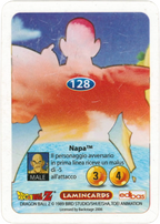 DBZ-ARG-128-NAPA-000 img2 Retro della Lamincards DBZ New Edition Super 3D n. 128 Napa- parte della serie DBZ Lamincard, con dettagli visivi e grafici del prodotto.