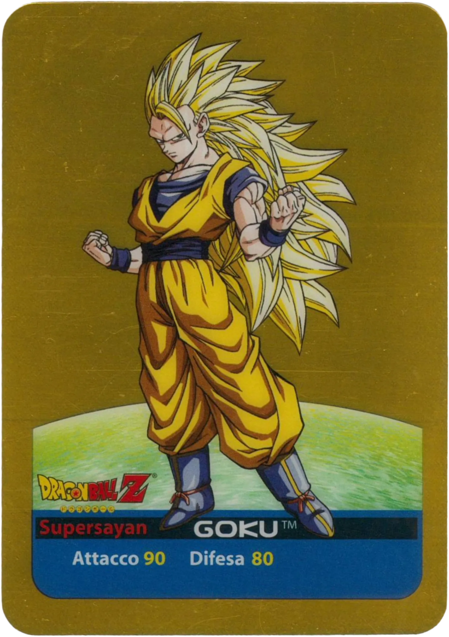 DBZ-ORO-014-GOKU-SSJ3-000 img1 Lamincards da collezione Dragon Ball Z Oro n. 14 - Goku-Supersayan 3 parte della serie DBZ Lamincard, con dettagli visivi e grafici del prodotto.