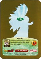 DBZ-ORO-014-GOKU-SSJ3-000 img2 Retro della carta DBZ Oro n. 14 Goku-Supersayan 3- parte della serie DBZ Lamincard, con dettagli visivi e grafici del prodotto.