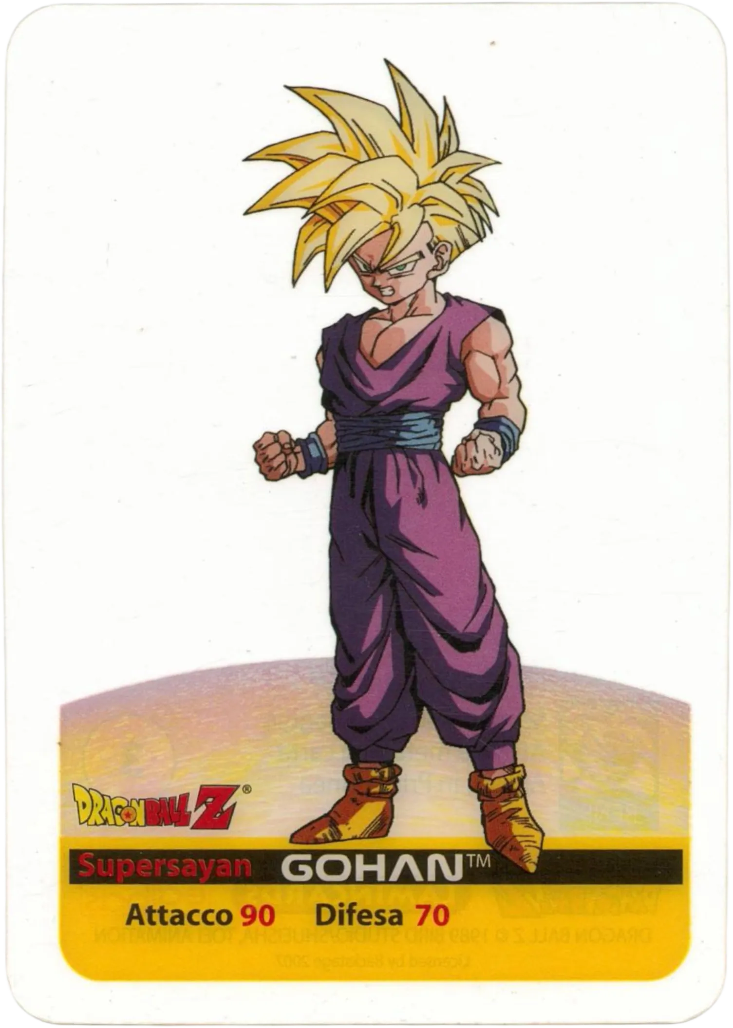 DBZ-PLT-004-GOHAN-0000 img1 Lamincards da collezione Dragon Ball Z Platino n. 4 - Gohan - Supersayan parte della serie DBZ Lamincard, con dettagli visivi e grafici del prodotto.