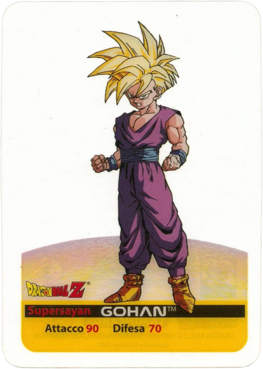DBZ-PLT-004-GOHAN-0000 img1 Lamincards da collezione Dragon Ball Z Platino n. 4 - Gohan - Supersayan parte della serie DBZ Lamincard, con dettagli visivi e grafici del prodotto.
