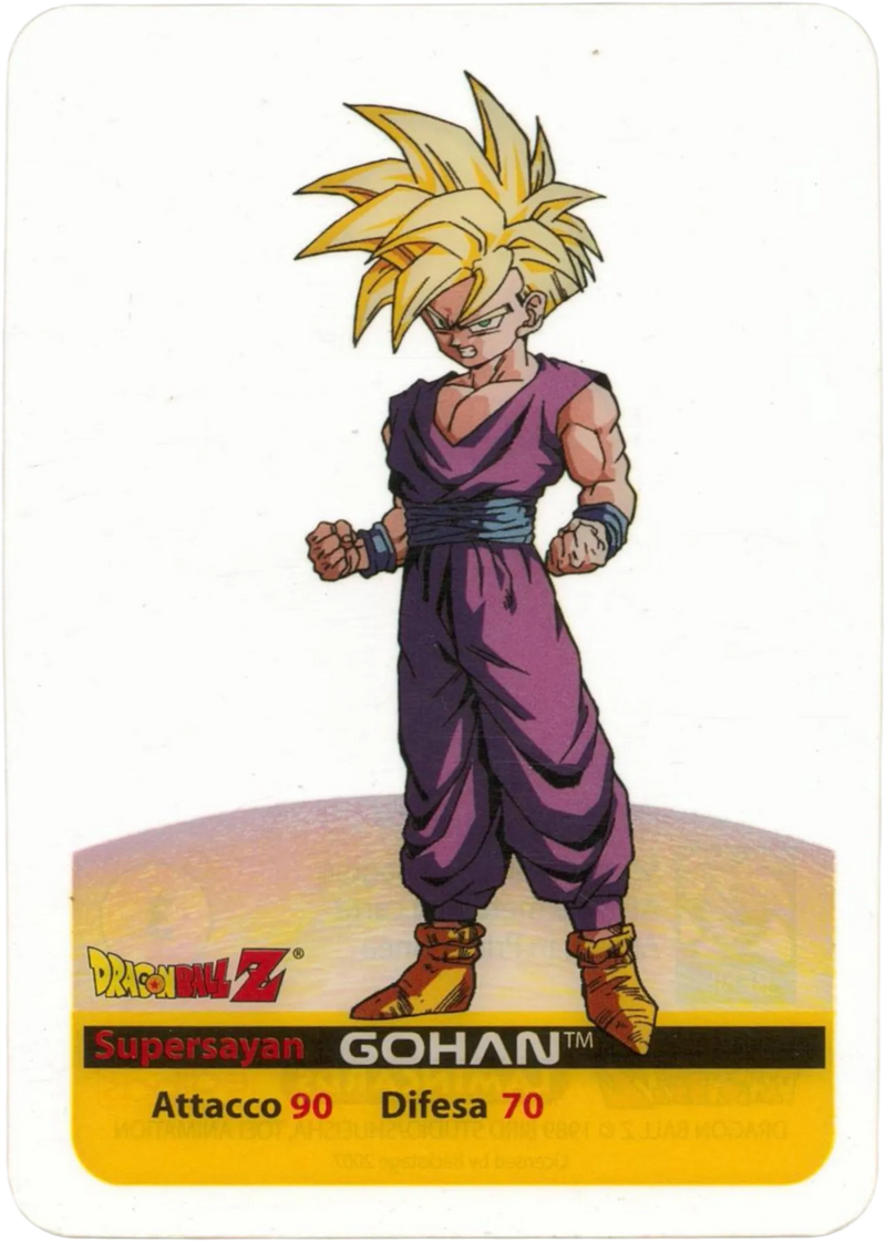 DBZ-PLT-004-GOHAN-0000 img1 Lamincards da collezione Dragon Ball Z Platino n. 4 - Gohan - Supersayan parte della serie DBZ Lamincard, con dettagli visivi e grafici del prodotto.