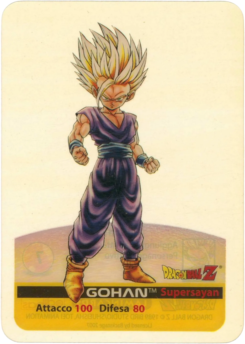 DBZ-PLT-006-GOHAN-0000 img1 Lamincards da collezione Dragon Ball Z Platino n. 6 - Gohan Supersayan parte della serie DBZ Lamincard, con dettagli visivi e grafici del prodotto.