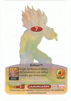 DBZ-PLT-007-GOHAN-0000 img2 Retro della carta DBZ Platino n. 7 Gohan Supersayan- parte della serie DBZ Lamincard, con dettagli visivi e grafici del prodotto.
